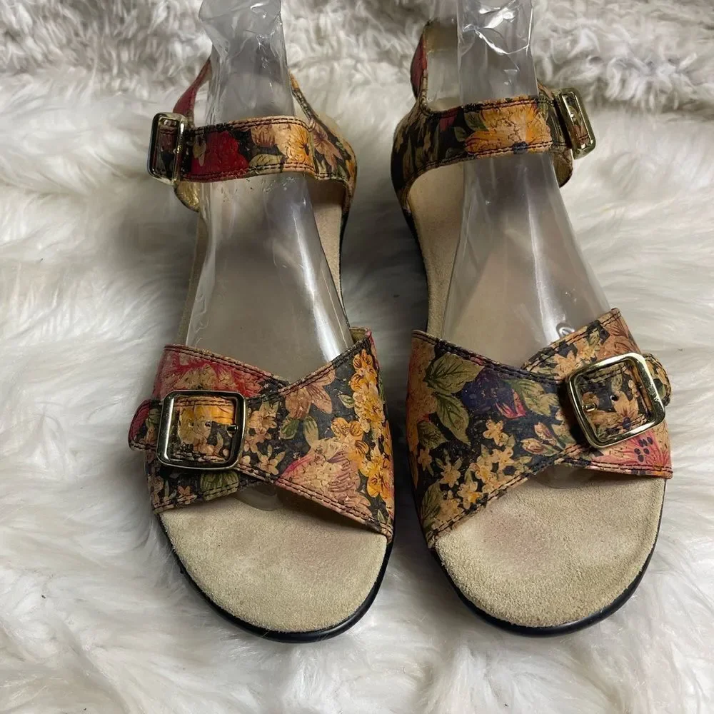 Alegria leather multi color floral print ankle strap sandals  SZ9.5